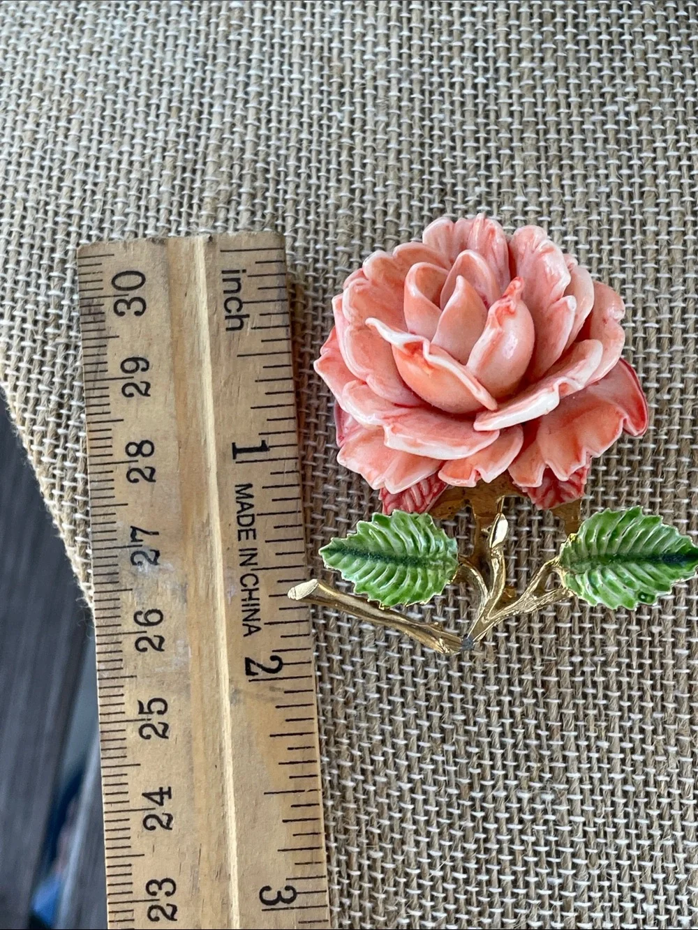 Pell Pink Flower Enamel Brooch with Green Leaves - Women Jewelry